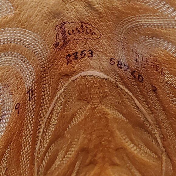 VINTAGE JUSTIN NATURAL FINISH WESTERN WORK BOOTS SIZE 9D MADE IN USA - Picture 3 of 8